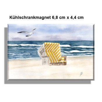 Kühlschrankmagnet Aquarell Maritim Kunst Druck Kunstdruck Nordsee Insel Langeoog Strandkorb Strand Meer